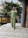 Boncuk İşlemeli Keten Takım Yeşil