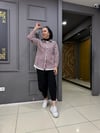 Bordo Çizgili İçlik Detaylı Gömlek