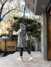 Çantalı Uzun Kürk Yelek Gri