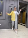 Çift Renk Hırka Sarı Gri