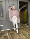 Çizgili Oversize Gömlek Bordo