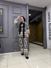 Desenli Kimonolu Takım Krem Siyah