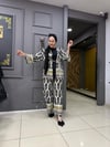 Desenli Kimonolu Takım Krem Siyah