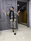 Desenli Kimonolu Takım Siyah Krem