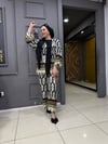 Desenli Kimonolu Takım Siyah Krem