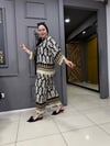 Desenli Kimonolu Takım Siyah Krem