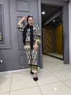Desenli Kimonolu Takım Siyah Krem