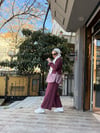 Gömlek Detaylı Çizgili Takım Bordo