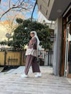 Gömlek Detaylı Çizgili Takım Kahve