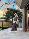 Gömlek Detaylı Çizgili Takım Kahve