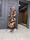 Kahve Krem Desen Elbise