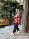 Kalın Çizgili Baskılı Sweat Kırmızı