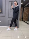 Keten Yaka Beyaz Taşlı Gömlek Siyah