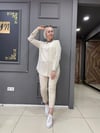 Keten Yaka KahveTaşlı Gömlek Krem