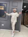 Keten Yaka KahveTaşlı Gömlek Krem