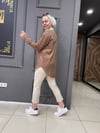 Keten Yaka Krem Taşlı Gömlek Kahve