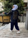 Kot İşlemeli Kaftan Lacivert