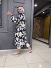 Krem Lacivert Desen Kimono