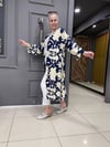 Krem Lacivert Desen Kimono