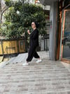 Paça Lastikli İşlemeli Kimono Takım Siyah