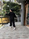 Paça Lastikli İşlemeli Kimono Takım Siyah