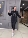 Saten Taşlı Sweat Siyah