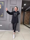Saten Taşlı Sweat Siyah