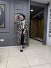 Siyah Vizon Yaprak Desen Kimono