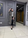 Siyah Vizon Yaprak Desen Kimono