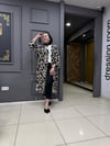 Siyah Vizon Yaprak Desen Kimono