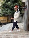 Yırtmaçlı Çizgili Sweat Beyaz