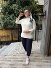 Yırtmaçlı Çizgili Sweat Beyaz