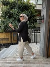 Yırtmaçlı Çizgili Sweat Siyah