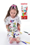 Boyanabilir Çocuk Pijama Takımı Unisex - %100 Pamuklu ve Hediyeli Kalem Seti