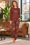 Kadın %100 Pamuklu Pijama Takımı – Uzun Kollu, Ev Desenli