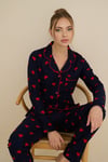 Kadın Luxury Soft Kalp Desenli Pijama Takımı – Yumuşak ve Şık Lacivert