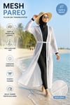 Kadın Mesh Pareo Kuşaklı Uzun Plaj Pareosu Hafif Nefes Alan File Kimono