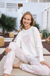 Kadın Termal Pijama Takımı Kışlık Uzun Kollu Kalp Baskılı