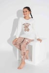 Kız Çocuk Ayıcık Desenli Beyaz Pamuklu Interlok Pijama Takımı