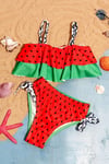 Kız Çocuk Bikini Takımı - Çilek Desenli Fırfırlı 2'li Mayo Seti