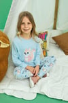 Kız Çocuk Turkuaz Sincap Desenli Termal Pijama Takımı – Yumuşacık ve Sıcak Kışlık Set