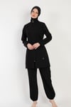 Siyah Fermuarlı Tesettür Mayo Tam Kapalı Örtücü Modeset Rahat Su İtici Kumaş  Hijab Swimsuit