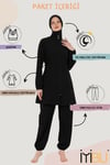 Siyah Fermuarlı Tesettür Mayo Tam Kapalı Örtücü Modeset Rahat Su İtici Kumaş  Hijab Swimsuit