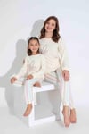 Tarık Anne-Kız Kombin Termal Pijama Takımı - Ekru ve Renkli Çizgili (Ayrı Satılır)