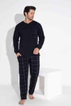 Tarık Erkek Siyah Ekoseli Uzun Kollu Interlok Pijama Takımı