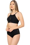 Tüllü Bağcıklı Yüksek Bel Bikini 5021 Siyah