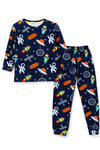 Uzay Desenli Erkek Çocuk Pijama Takımı %100 Pamuk Interlok Mevsimlik
