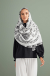 İmannoor Labirent Beyaz Krep İpek Şal 80x210