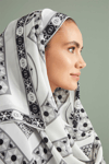 İmannoor Labirent Beyaz Krep İpek Şal 80x210