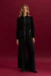 Miss Dalida T26Y-8203 Fermuarlı Cupro Detaylı Triko Ceket - BLACK